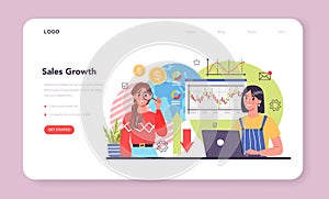 Sales growth web banner or landing page. Business progress and market