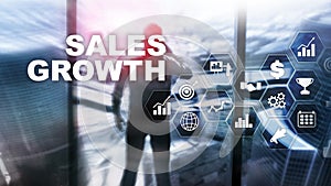 Sales increase, marketing strategy. Double exposure with business graph.
