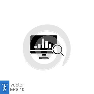 Sales index glyph icon. Magnifying glass revenue sale chart statistics analysis process