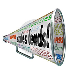 Sales Leads Megaphone Bullhorn Words New Prospects Customers