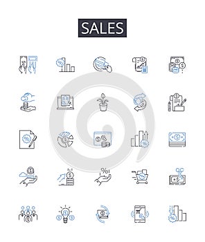 Sales line icons collection. Marketing, Business, Revenue, Income, Profits, Transactions, Deals vector and linear