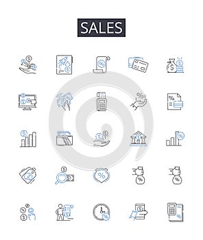 Sales line icons collection. Sharing, Collaborating, Engaging, Participating, Involving, Contributing, Interacting