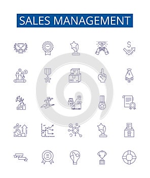 Sales management line icons signs set. Design collection of Marketing, Planning, Forecasting, Analyzing, Budgeting