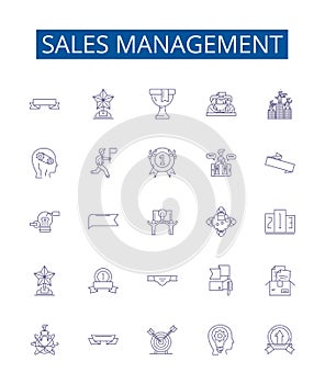 Sales management line icons signs set. Design collection of Marketing, Planning, Forecasting, Analyzing, Budgeting photo