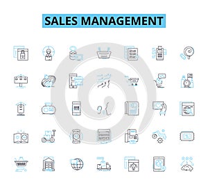 Sales management linear icons set. Prospecting, Pipeline, Forecasting, Territory, Metrics, Training, Performance line