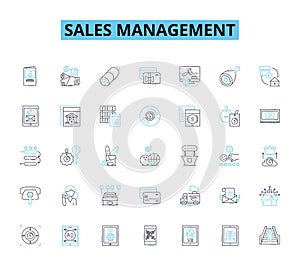 Sales management linear icons set. Prospecting, Pipeline, Forecasting, Territory, Metrics, Training, Performance line