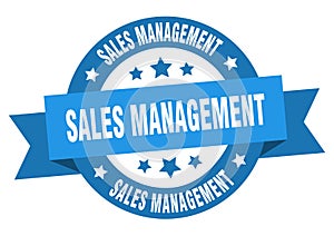sales management round ribbon isolated label. sales management sign.