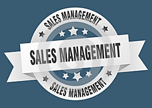 sales management round ribbon isolated label. sales management sign.