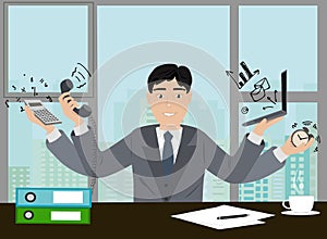 Sales manager working in the office vector icon. Profession of sales manager concept illustration. Man in grey suit with