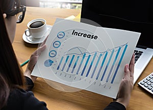 Sales Many charts and graphs Business Increase Revenue Shares Co