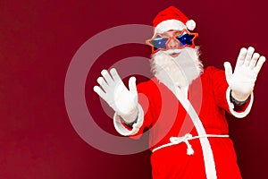 Sales, marketing,selling time. Santa is gesturing with hands succumb surrender to give up concept