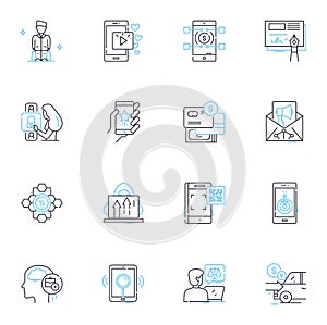 Sales Media linear icons set. Advertising, Branding, Brochures, Campaigns, Clients, Commissions, Content line vector and