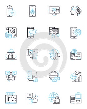 Sales Media linear icons set. Advertising, Branding, Brochures, Campaigns, Clients, Commissions, Content line vector and