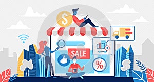 Sales in online retail store, ecommerce internet concept