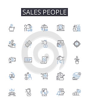 Sales people line icons collection. Possibility, Challenge, Forecast, Prediction, Preparation, Vision, Plan vector and