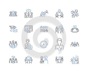 Sales process line icons collection. Prospecting, Qualifying, Pitching, Discovery, Presentation, Objections, Negotiation photo