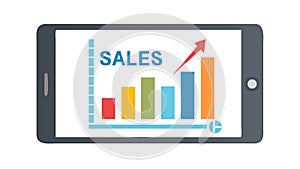 Sales Progress Bar Chart on Tablet, vector design Generative AI