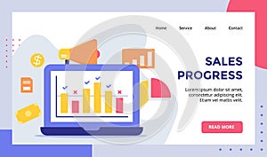 Sales progress chart on monitor display concept campaign for web website home homepage landing page template banner with