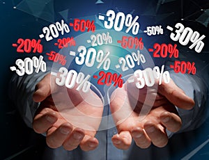 Sales promotion 20% 30% and 50% flying over an interface - Shopping concept