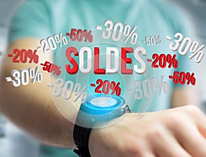 Sales promotion 20% 30% and 50% flying over an interface - Shopping concept