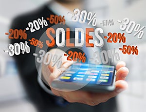 Sales promotion 20% 30% and 50% flying over an interface - Shopping concept