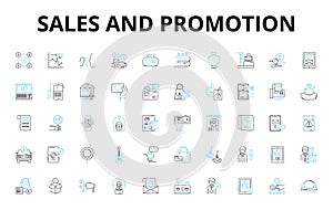 Sales and promotion linear icons set. Advertising, Promotion, Marketing, Sales, Discounts, Offers, Bargains vector photo