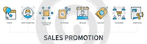 Sales promotion vector infographic in minimal flat line style