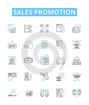 Sales promotion vector line icons set. Discounts, Deals, Offers, Coupons, Giveaways, Samples, Freebies illustration