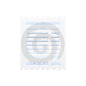 Sales receipt 3d icon. Paper pay slip with jagged ends