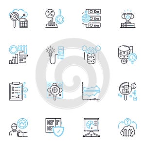 Sales reports linear icons set. Performance, Revenue, Forecast, Analytics, Metrics, Progress, Growth line vector and