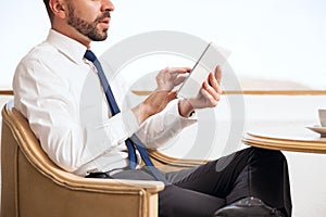 Sales representative using a tablet computer