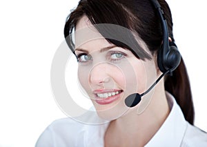 Sales representative woman with headset