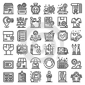 After sales service icons set, outline style