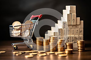 sales and shopping concept. CPI, shopping cart . gross domestic product gdp, consumer economy