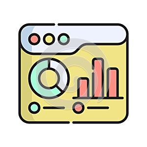 Sales Statistics Icon Vector Illustration. Flat Outline Cartoon. Shopping and Ecommerce Icon Concept Isolated Premium Vector