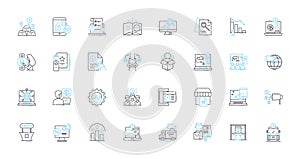 Sales strategies linear icons set. Upsell, Cross-sell, Discounting, Bundling, Prospecting, Pipeline, Forecasting line