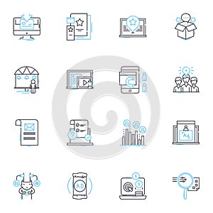 Sales strategies linear icons set. Upsell, Cross-sell, Discounting, Bundling, Prospecting, Pipeline, Forecasting line photo