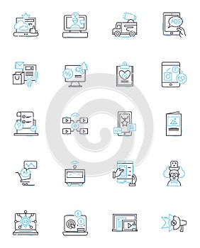 Sales strategies linear icons set. Upsell, Cross-sell, Discounting, Bundling, Prospecting, Pipeline, Forecasting line photo