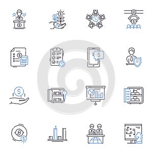 Sales strategy line icons collection. Pipeline, Conversion, Prospecting, Funnel, Targeting, Lead generation, Cold call