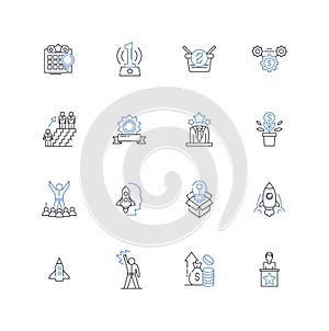 Sales surge line icons collection. Booming, Peak, Uptrend, Explosive, Upswing, Heightened, Revving vector and linear