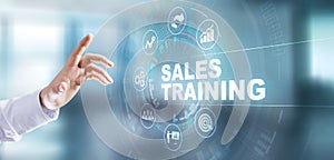 Sales training, business development and financial growth concept on virtual screen