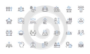 Sales training line icons collection. Prospecting, Negotiation, Pitching, Closing, Objection-handling, Pipeline, Follow photo