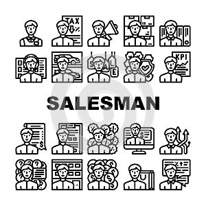 Salesman Business Occupation Icons Set Vector