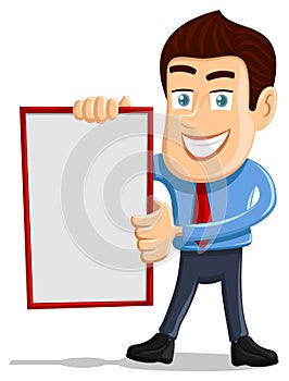 Salesman holding empty board