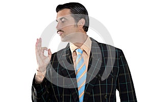 Salesman occupation tacky man ok gesture profile photo