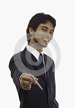 Salesman offering a pen