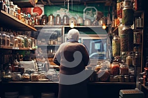 Salesman old woman market. Generate Ai