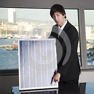 Salesman selling solar panel