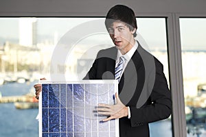 Salesman selling solar panel