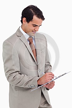 Salesman taking notes